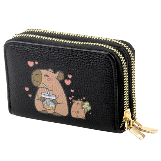 Melns divu nodalījumu maks ar karšu slotu Kapibara 12,5 x 8,5 cm Mugursomas un somas