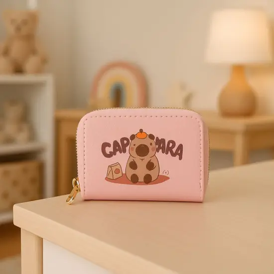 Rozā maciņš ar diviem nodalījumiem un kārtīm Kapibara 12,5 x 8,5cm Mugursomas un somas