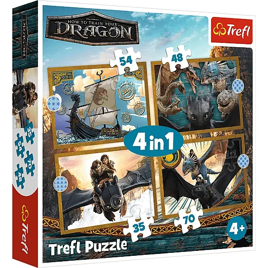 Puzzle 4in1 Pūķa dienas - Trefl 34678 Galda un sporta spēles