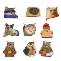 Kaķis meme uzlīmes komplekts 50 gab, 7-8 cm