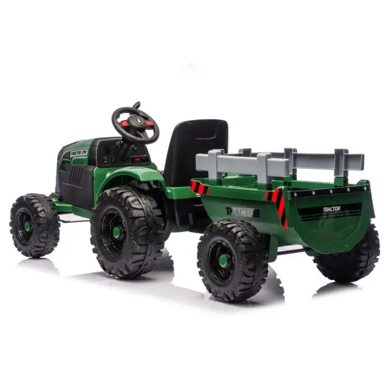 Tumši zaļš elektriskais traktors CH9959B ar piekabi Elektriskās mašīnas bērniem