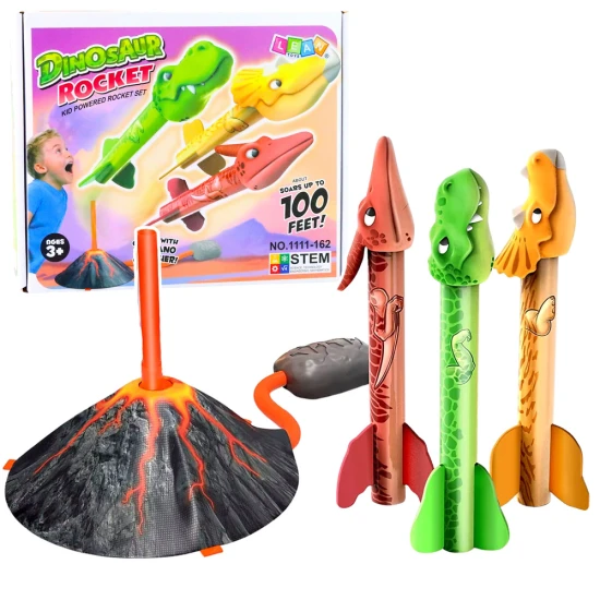 Dinosaur Volcano Launcher Set Foam Rockets Colorful Galda un sporta spēles