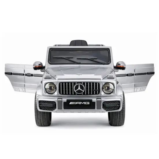 Sudraba krāsas Mercedes AMG G 63 elektromobilis Elektriskās mašīnas bērniem