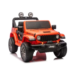 Oranžs elektriskais automobilis Jeep Rubicon DK-JWR556