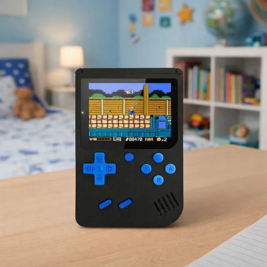 Juoda žaidimų konsolė Retro 108 in 1 su LCD ekranu