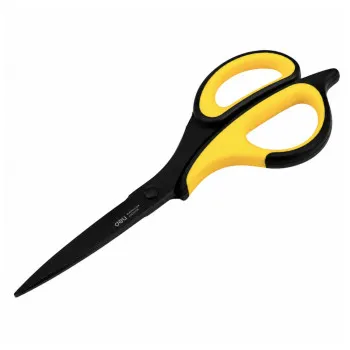 Melnas un dzeltens nerūsējošā tērauda biroja šķēres, 18,4 cm