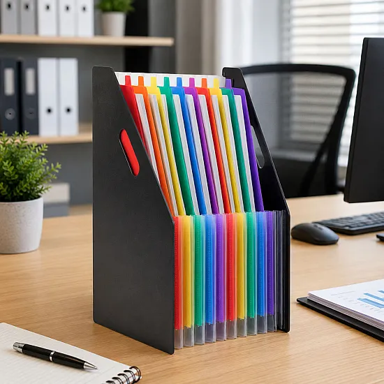 Black Office Document Organizer with 13 Compartments