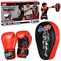 Bokso sporto rinkinys: pirštinės ir treniruočių pagalvėlė 2-in-1 MUAY THAI