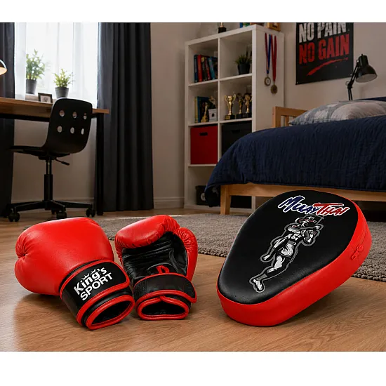 Boksa sporta komplekts: cimdi un treniņu spilventiņš 2-in-1 MUAY THAI