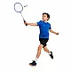 Mėlynos spalvos badmintono rinkinys su raketėmis
