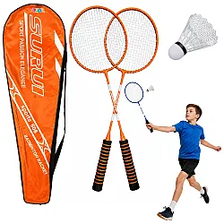 Oranžinės spalvos badmintono rinkinys su raketėmis