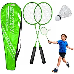 Žalios spalvos badmintono rinkinys su raketėmis