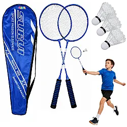 Mėlynos spalvos badmintono rinkinys su raketėmis