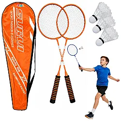 Oranžinės spalvos badmintono rinkinys su raketėmis