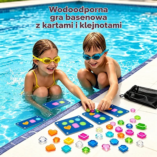 Brangakmenių ieškojimo žaidimas su vandeniui atspariomis užduočių kortelėmis