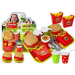 Hamburgerio ir bulvyčių rinkinys su padėklu