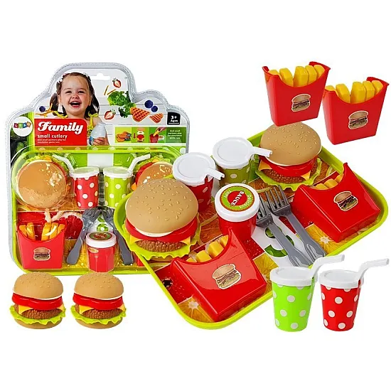 Hamburgerio ir bulvyčių rinkinys su padėklu