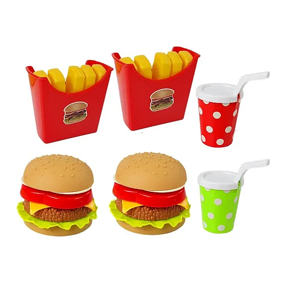 Hamburgerio ir bulvyčių rinkinys su padėklu