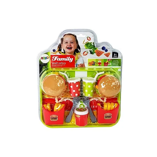 Hamburgerio ir bulvyčių rinkinys su padėklu