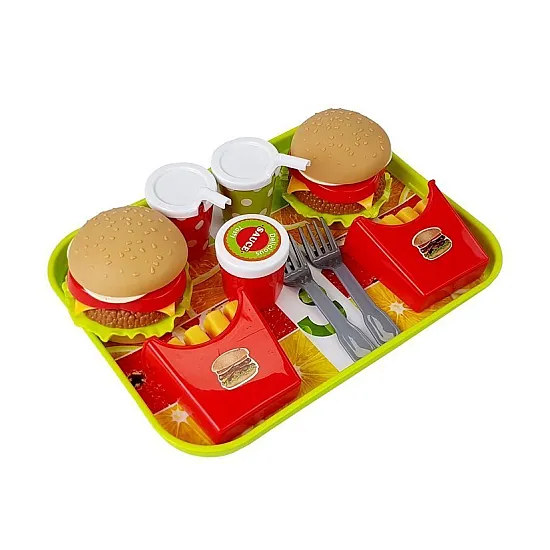Hamburgerio ir bulvyčių rinkinys su padėklu