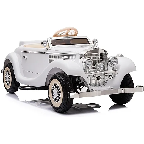 Baltas akumuliatorinis retro automobilis Mercedes 540K Elektrinės mašinėlės vaikams