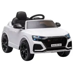 Balts Audi RS Q8 ar akumulatoru darbināms automobilis