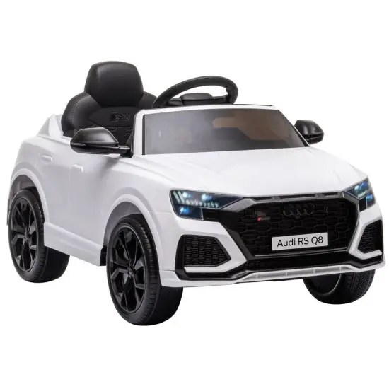 Balts Audi RS Q8 ar akumulatoru darbināms automobilis Elektriskās mašīnas bērniem