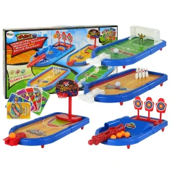 4in1 arkādes spēļu komplekts: basketbols, futbols, šaušana uz mērķi, boulings