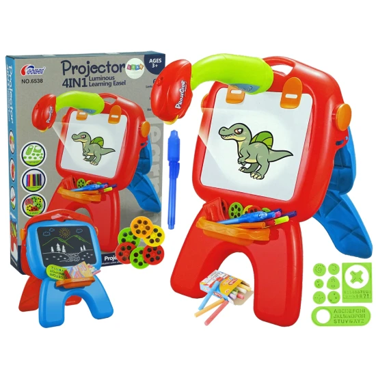 Sarkana abpusēja tāfele ar krītu un zīmuļiem, spēles Magnētiskie dēļi un magnēti