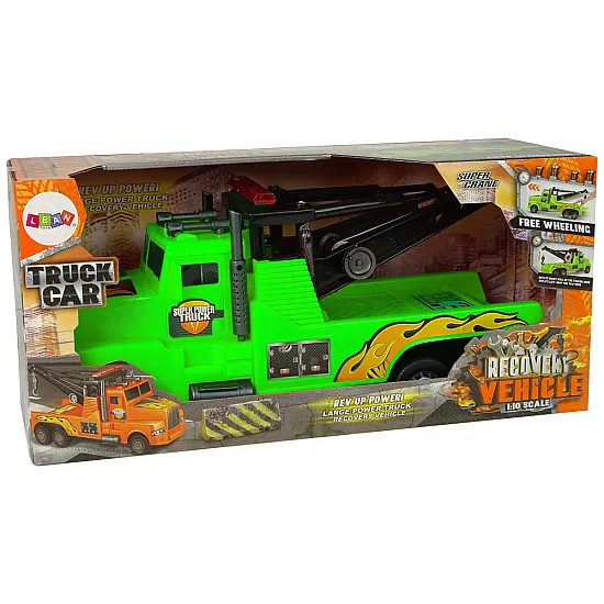 Auto Tow Truck Roadside Assistance 1:10 Green Rope Rotaļlietu automašīnas