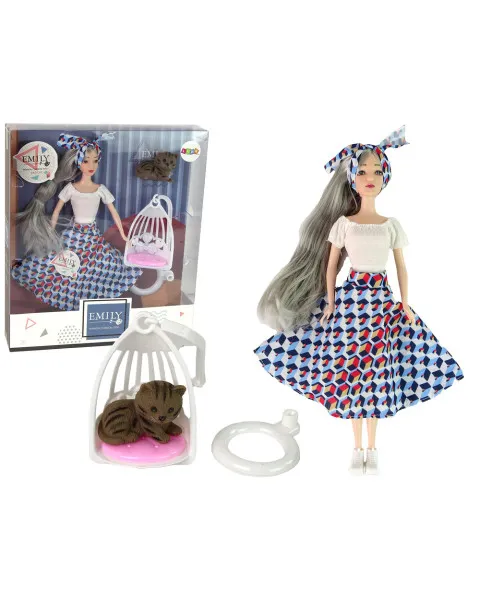 Doll Emilija with a kitten and a swing