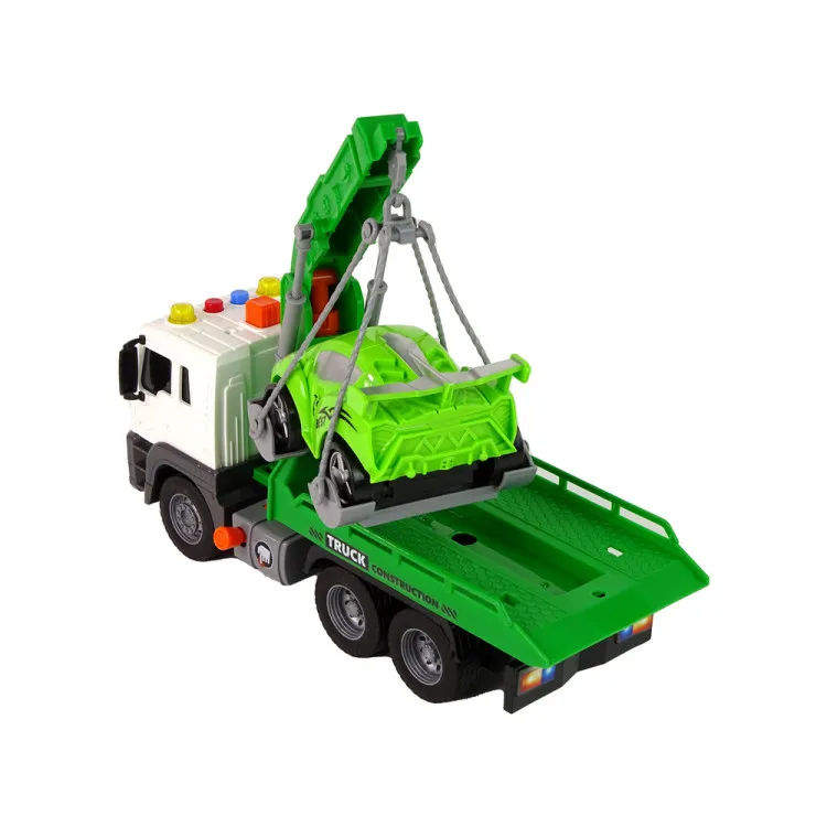 Car Transporter Roadside Assistance Tow Truck 1:16 Green Sound Lights Rotaļlietu automašīnas