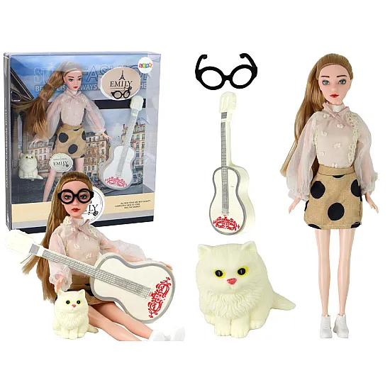 Lelle Emilija ar ģitāru un kaķēnu Leļļu un spēļu komplekti