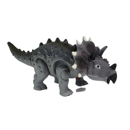 Baterijām darbināts pelēks Triceratops dinozaurus Dinozauri