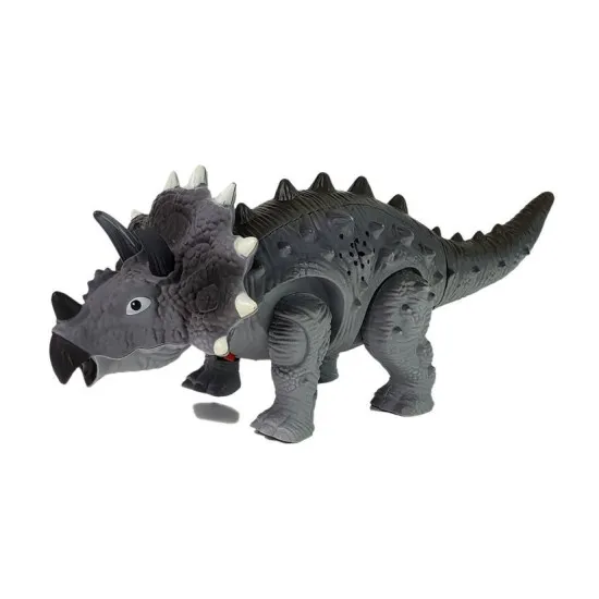 Baterijām darbināts pelēks Triceratops dinozaurus Dinozauri