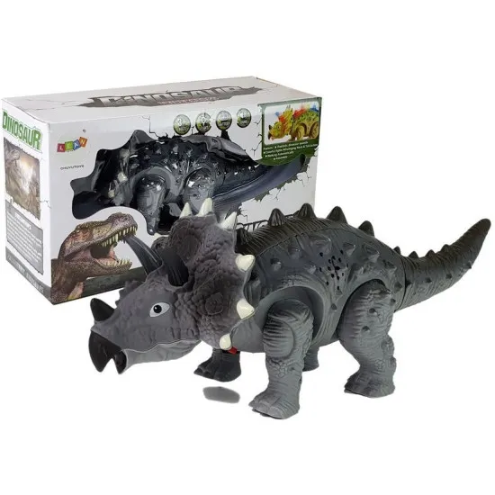 Baterijām darbināts pelēks Triceratops dinozaurus Dinozauri