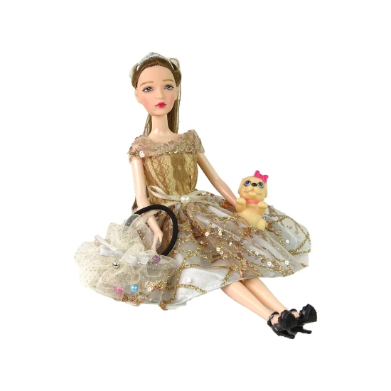 Lelle Emīlija ar gariem matiem un sunīti Leļļu un spēļu komplekti