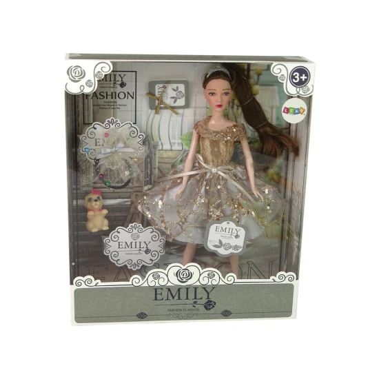 Lelle Emīlija ar gariem matiem un sunīti Leļļu un spēļu komplekti