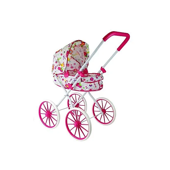 Doll Pram Retro Big Wheels Flowers Leļļu un spēļu komplekti