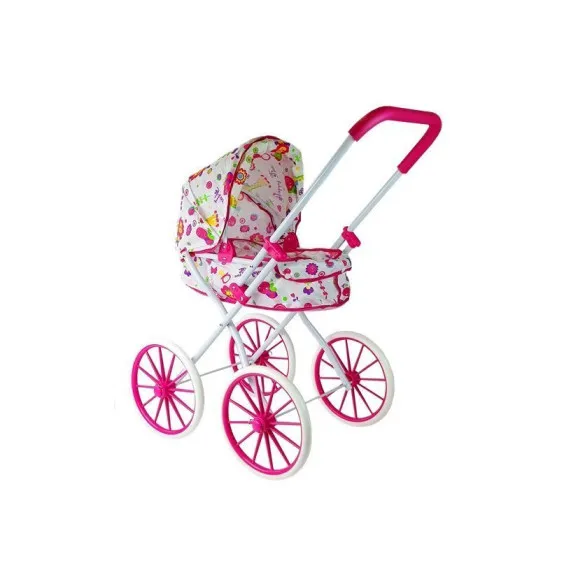 Doll Pram Retro Big Wheels Flowers Leļļu un spēļu komplekti