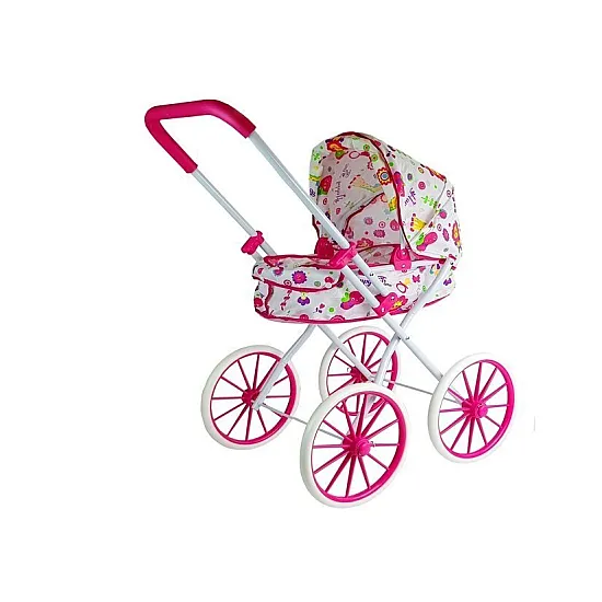 Doll Pram Retro Big Wheels Flowers Leļļu un spēļu komplekti