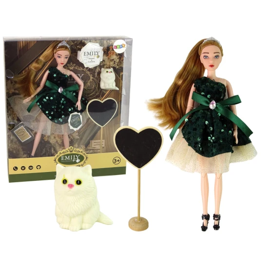 Leļļu Emilija ar baltu kaķēnu Leļļu un spēļu komplekti