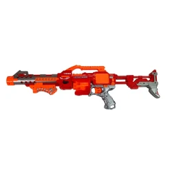 Sarkans šautenis ar mērķi un patronām