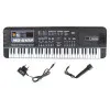 Melns pianīns ar 61 taustiņu un mikrofonu mācībām. Mūzikas instrumentai