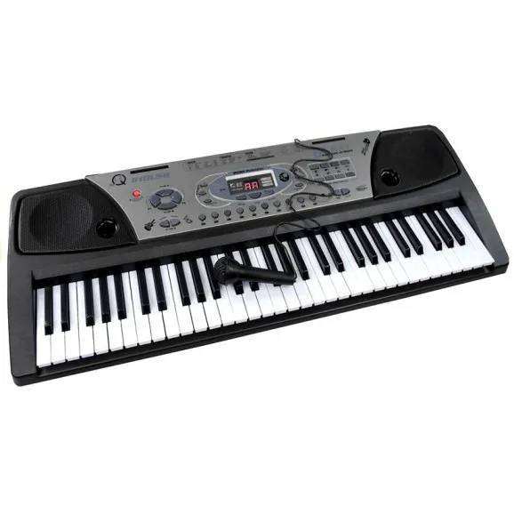 Melns klavieres bērniem ar mikrofonu un nošu statīvu Mūzikas instrumentai