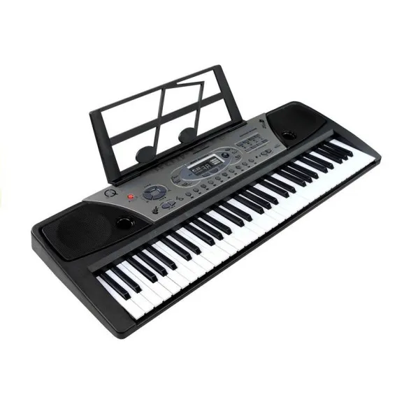 Melns klavieres bērniem ar mikrofonu un nošu statīvu Mūzikas instrumentai