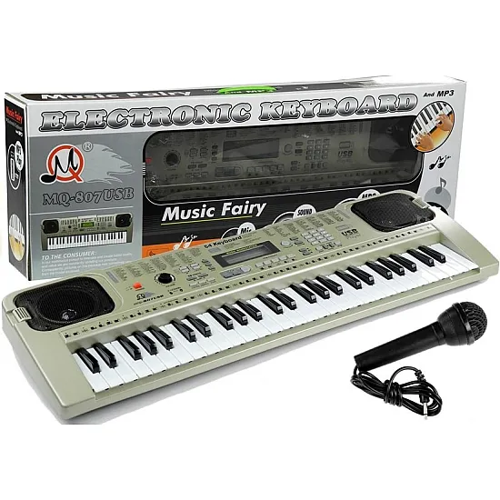 Pilkas muzikinis pianinas su mikrofonu Muzikos instrumentai