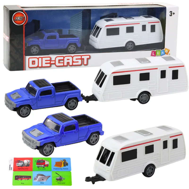 Set of Metal Car with Camper Trailer Blue Rotaļlietu automašīnas