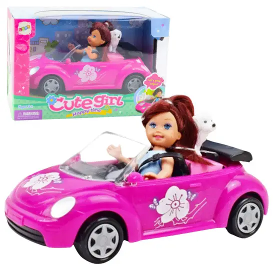 Mini Doll Car Cabriolet Dog Set Rotaļlietu automašīnas