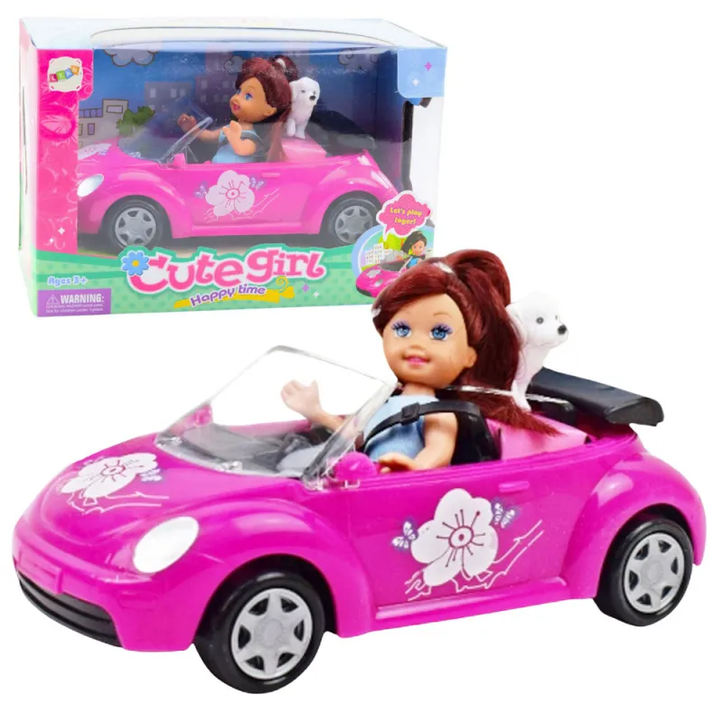 Mini Doll Car Cabriolet Dog Set Rotaļlietu automašīnas